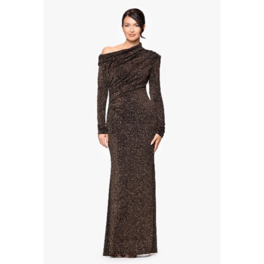 Betsy & Adam metallic knit floor length dress